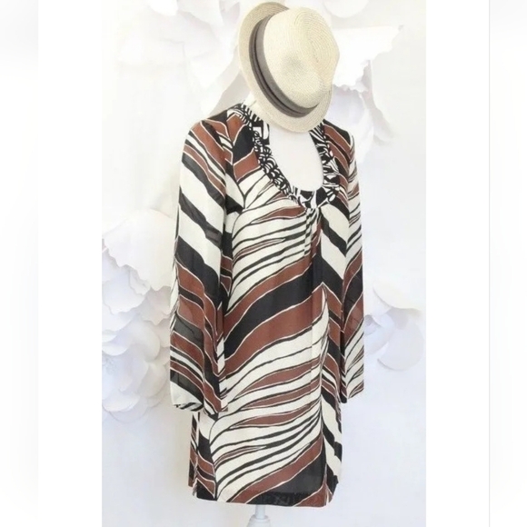 Trina Turk Bonita Silk Print Dress Brown Size 0 MSRP$328 - Picture 2 of 16